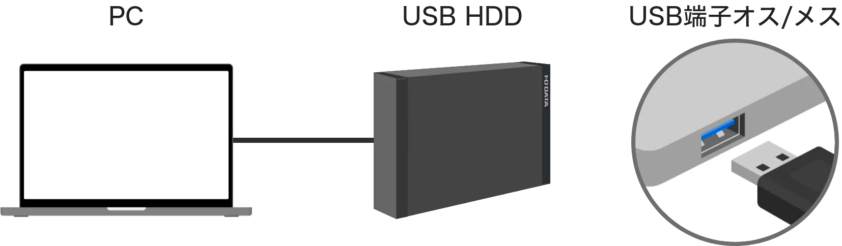 USBケーブルを使ってパソコンのUSB端子と直接つなぐ